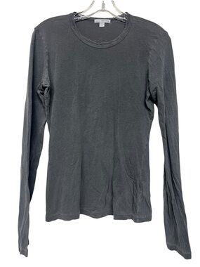 James Perse Long-Sleeve Crewneck Tee Charcoal Gray Lightweight Sheer Cotton Slub